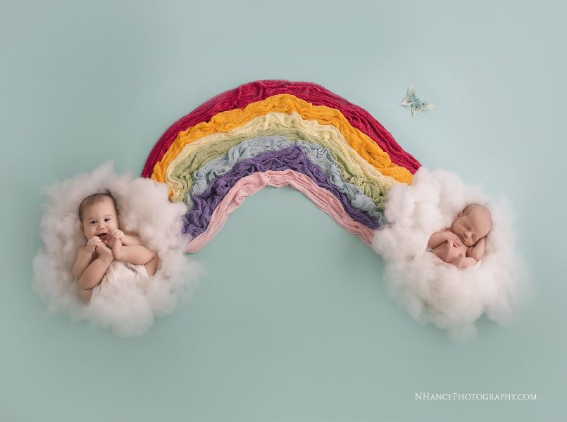 Een regenboog baby fotoshoot met een hele bijzondere twist